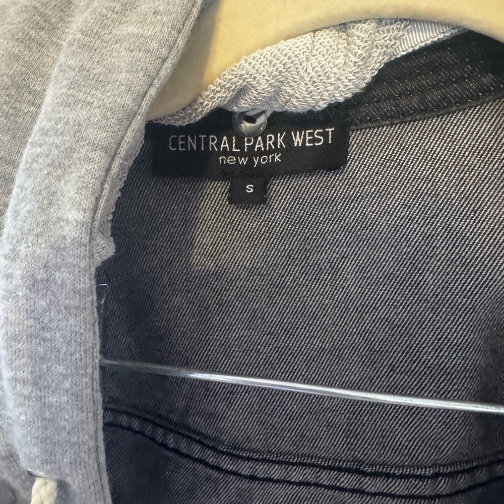 Central Park West Black Denim Jacket with Grey Hood - Picture 2 of 4
